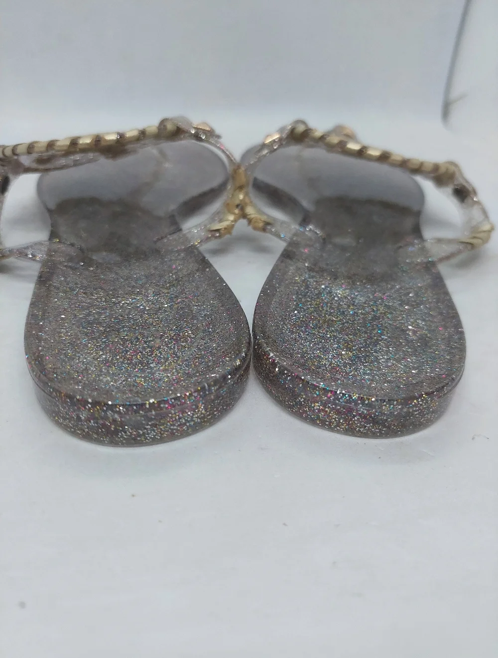 Jack Rogers Gold Flip Flop Sandals Metallic Jelly Sparkles Flat Slip On 8